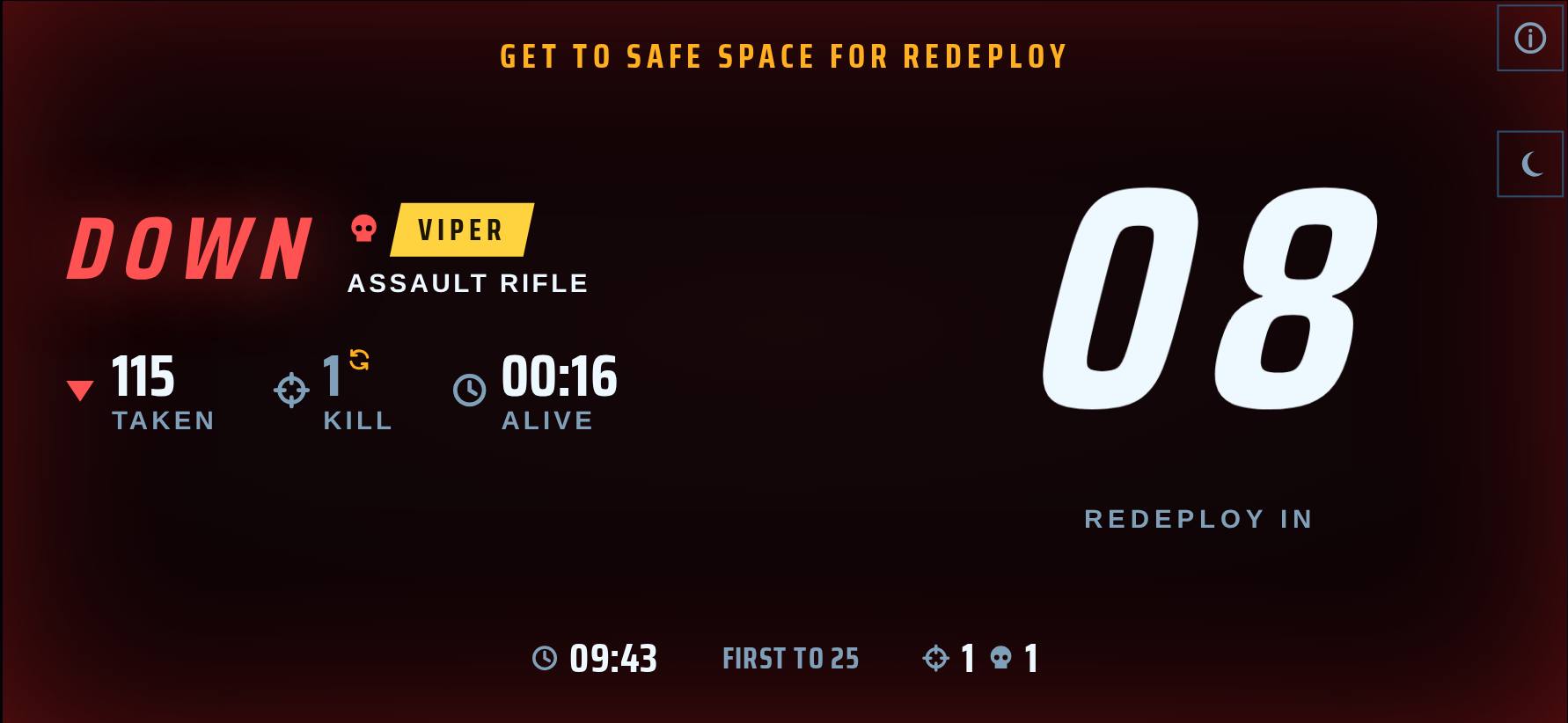Down screen: who got you and the redeploy count