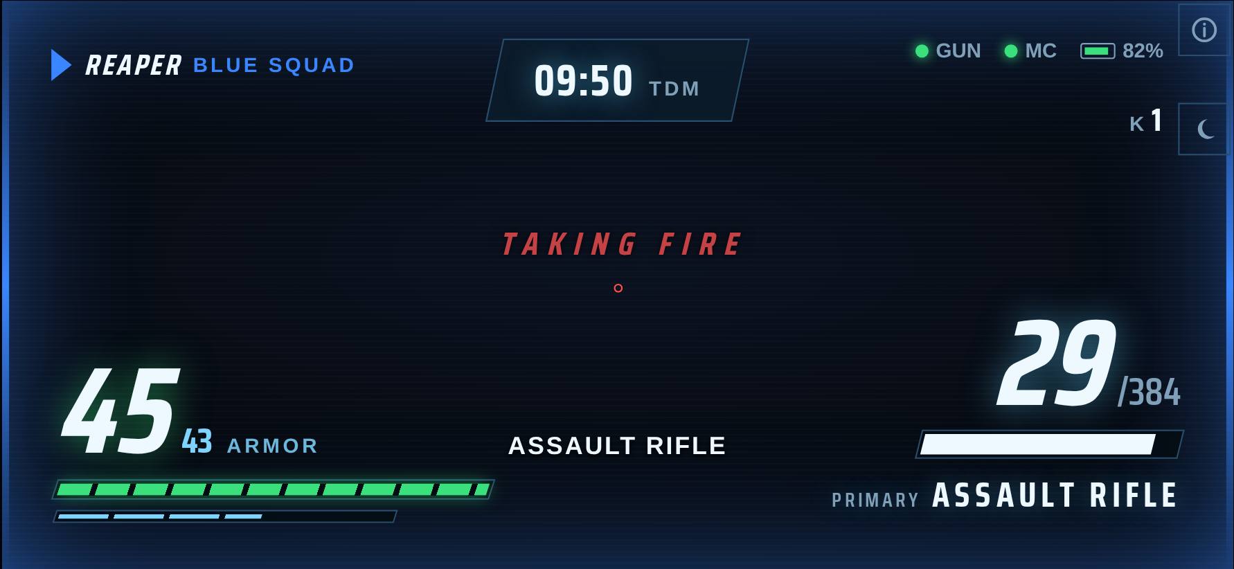 Taking fire: health falling, the hit called
